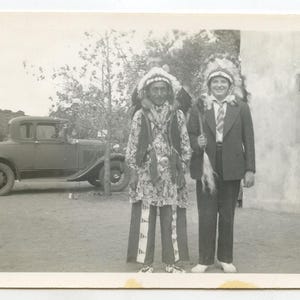 Native American Man Smiling W/ Headdress Vint Automobile Photo