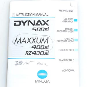 Minolta Dynax 500SI SLR 35mm Camera Instruction Manual
