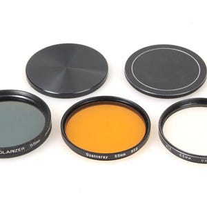 55mm Filters (3) W Front + Back Protective Caps Uv Polarizer Orange 85b