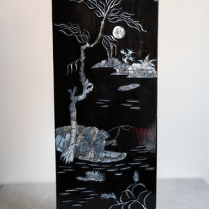 Laquered Board w/ Inlaid Mother of Pearl Fishing Scene