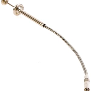 May include: A silver flexible tool with a pointed tip and a bulbous end. The tool is designed for reaching into tight spaces.