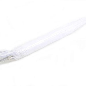 May include: A long, white, rolled paper product, possibly a roll of paper towels or wrapping paper, is packaged in clear plastic. A small label is visible near the end of the roll. The product is on a white background.