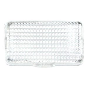May include: A clear plastic rectangular car light lens with a textured surface.