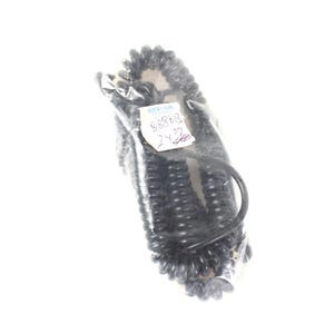 May include: A coiled black telephone cord, packaged in clear plastic. A small white label with black text is attached to the plastic. The cord is tightly wound and has a smooth, glossy appearance.