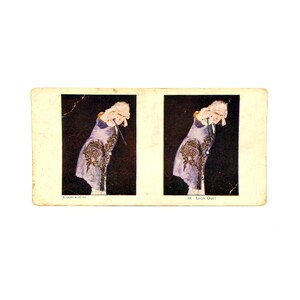 Vintage Stereograph Print of Man Swinging Fencing Sword At Viewer In 17th Century Attire