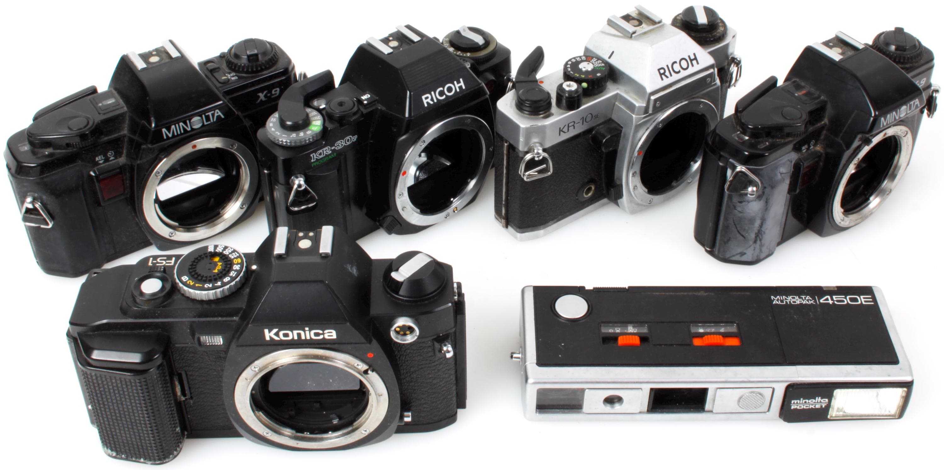 Vintage Minolta and Ricoh Camera Lot of 6 for Prop or Repair AS IS