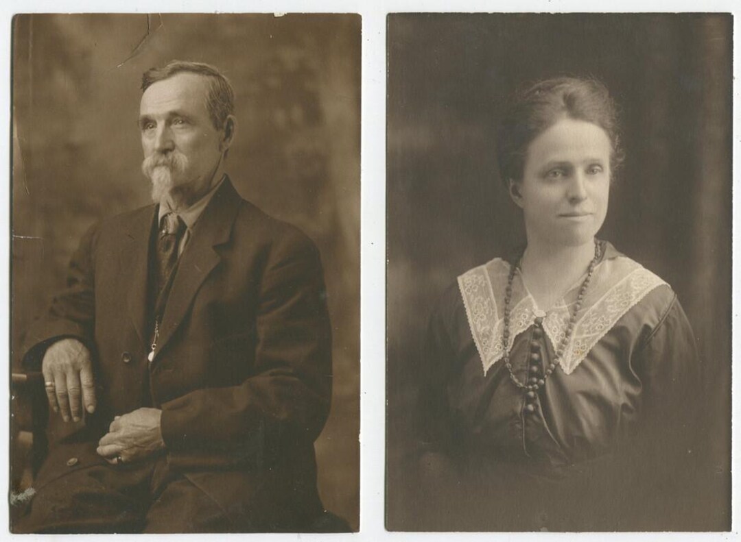 Vintage Photo Set: Man With Long Soul Patch & Mustache, Woman With ...