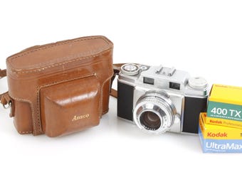 Fotocamera con telemetro Ansco Super Memar Prontor SVS Agfa f/2.8 50 mm con custodia e pellicola