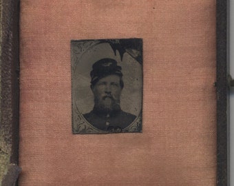 Mini Tintype of Civil War Soldier in Uniform - in Half Case