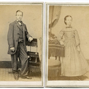 Civil War Era CDV 2 Set. Man/woman Each At Ornate Posing Stool.