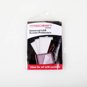 May include: A package of Precision Design Universal LCD Screen Protectors. The package is black and white with red accents and contains screen protectors and a small device. The text "Ideal for all LCD screens" is visible.