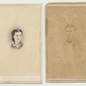Civil War Era Portraits w/ Stamps. Stern Man and Woman. Set of 2 CDV Prints.