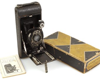 Cámara Kodak Pocket 1A Art Deco en caja con manual - Solo para atrezo o exhibición