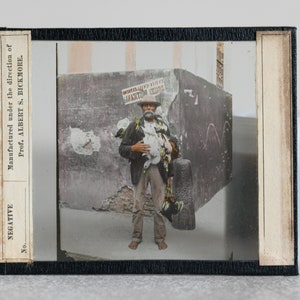 South American Bare Footed Hunter w/ Ducks Magic Lantern Color Glass Slide