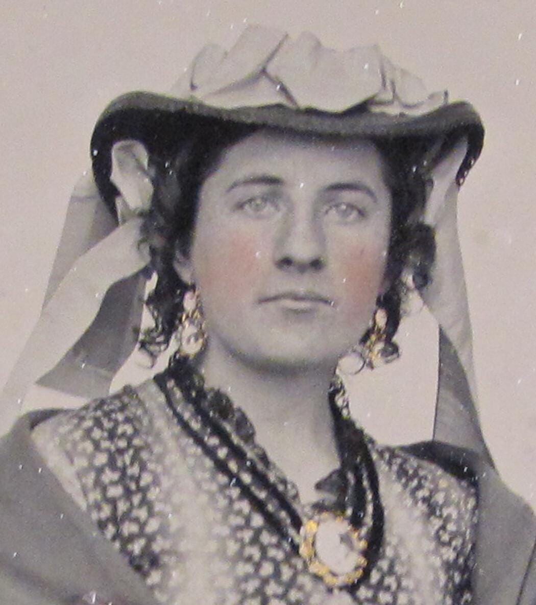 ヴィンテージの手彩色アンブロタイプ肖像画、6番目のプレート、大胆な