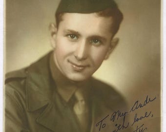 Rare Vintage WWII Soldier Tinted Portrait 7.75x5.5 in - Original Photo, Collectible Decor, History Gift