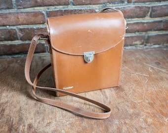 Vintage Brown Leather Dictaphone Camera Case w/ Strap