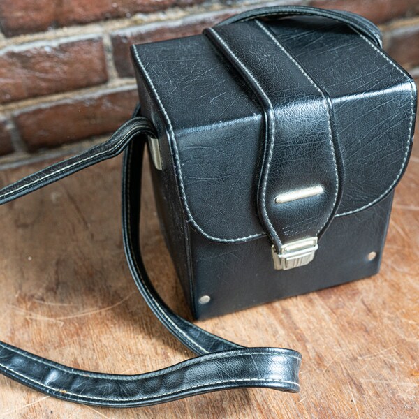 Vintage 1970 Black Hard Camera Bag Case Strap Photo Rolleiflex Nikon Vintage 1970 Black Hard Camera Bag Case Strap Photo Rolleiflex Nikon