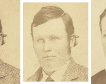 Vintage 1860s Brothers CDV Photo Set of 3 - Original 2.5x4 Portraits for Collectors