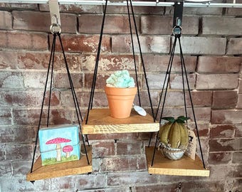 Set Of 3 Handmade Wood Hanging Shelves/Hanging Shelf/Plant shelf/Macramé Shelf/Wooden shelf/Minimalist/Plant hanger/Boho Wall Decor