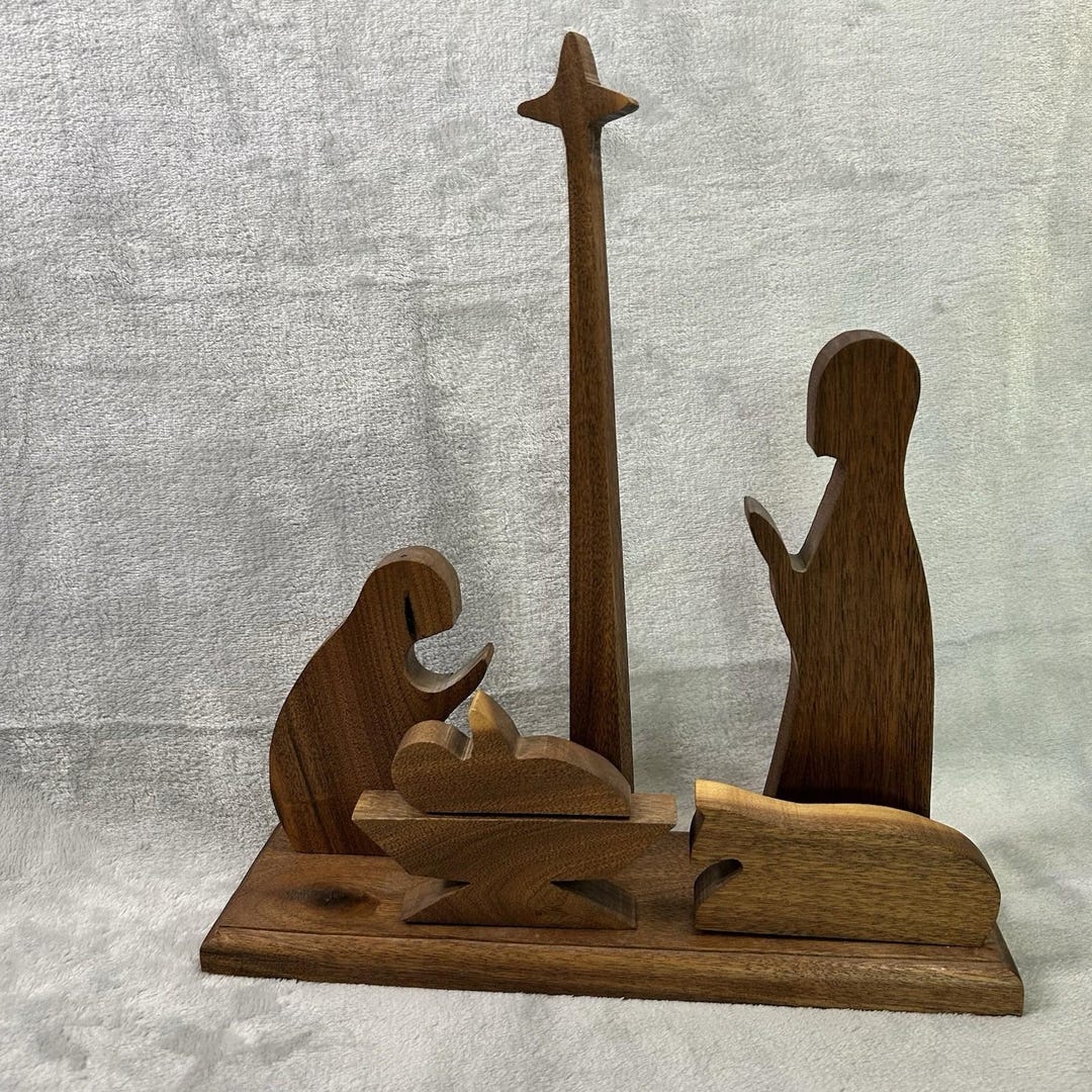 Primative Nativity Carved Wood Modern Primitive Nativity Christmas 6-piece Faceless ...