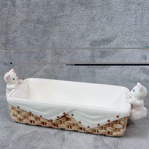 Vintage Ceramic Cat Cracker Server Tray Kitty Handles Cherry Basket Snack Dish