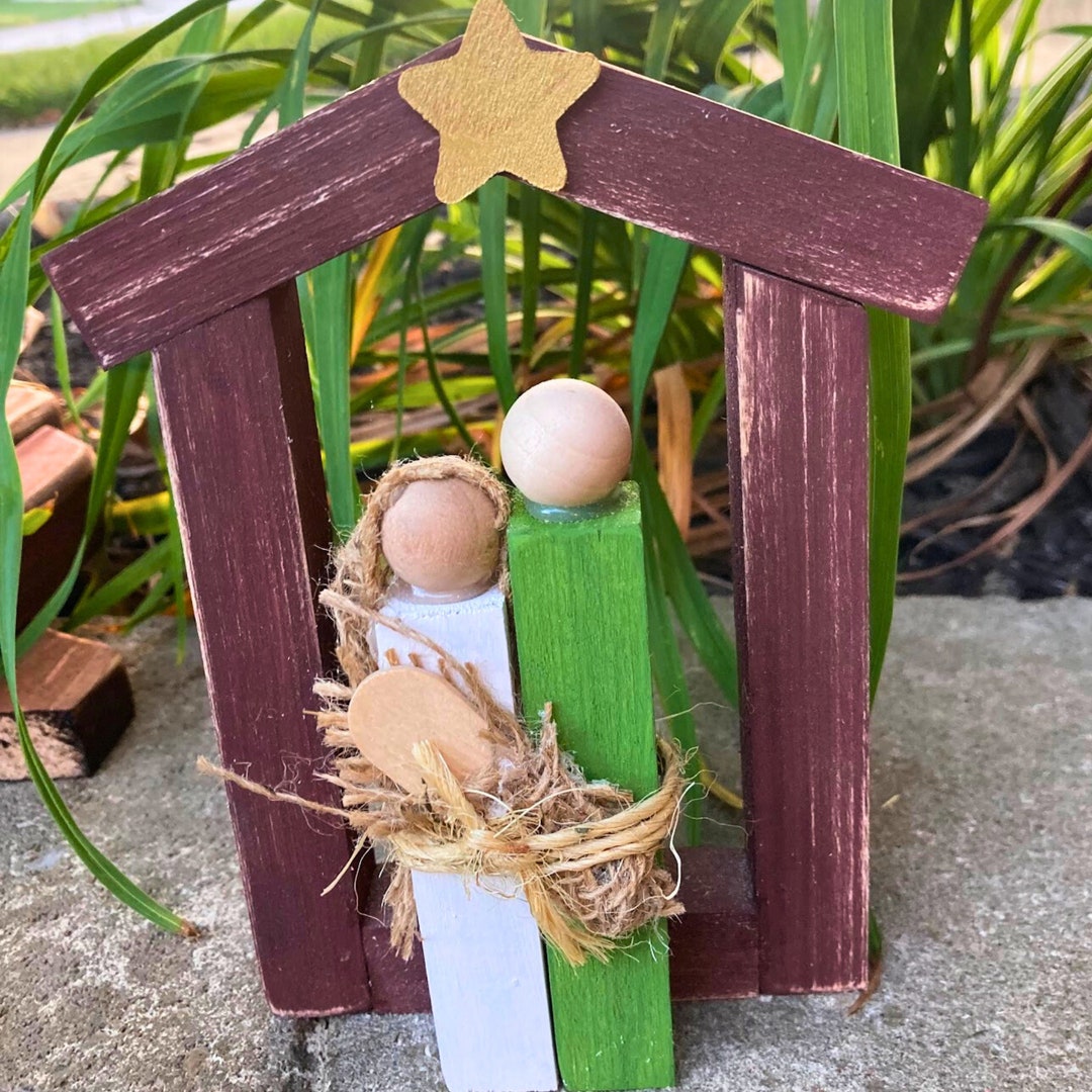 Primitive Wooden Nativity Set Etsy