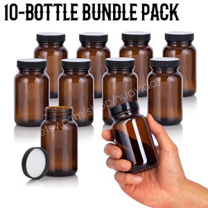 Vitamin Bottle, Glass Bottles, Pill Container, Pill Bottle, Amber Glass Bottle, Glass Pill Bottle, Product Design, Amber Glass (10-PACK) New