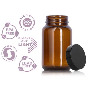 Pill Bottle, Glass Pill Bottle, Amber Glass Bottle, Amber Glass Jar, Amber Bottle, Vitamin Bottle, Amber Jar, Pill Jar, Vitamin Container