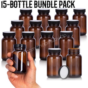 Pill Container, Pill Bottle Amber Glass Bottle Glass Pill Bottle Bulk Vitamin Bottles, Product Design, Amber Glass Jar Pill Holder (15-PACK)