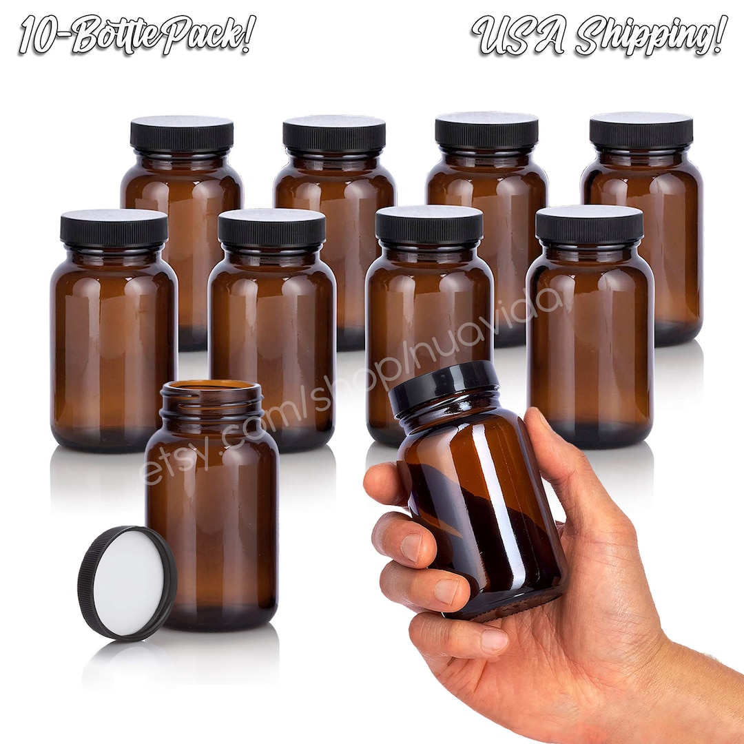 Vitamin Bottle, Glass Bottles, Pill Container, Pill Bottle, Amber Glass