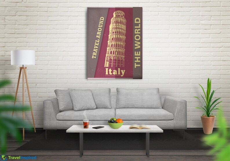 Travel Around The World Advertisement Tower of Pisa Retro Italy Vintage Italy Canvas