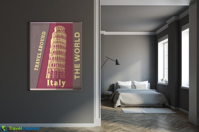 Travel Around The World Advertisement Tower of Pisa Retro Italy Vintage Italy Canvas