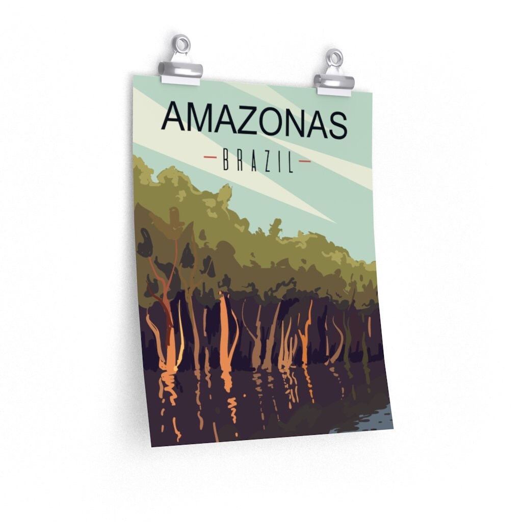 Retro Amazon Rainforest Brazil Poster Amazonas Illustration Etsy