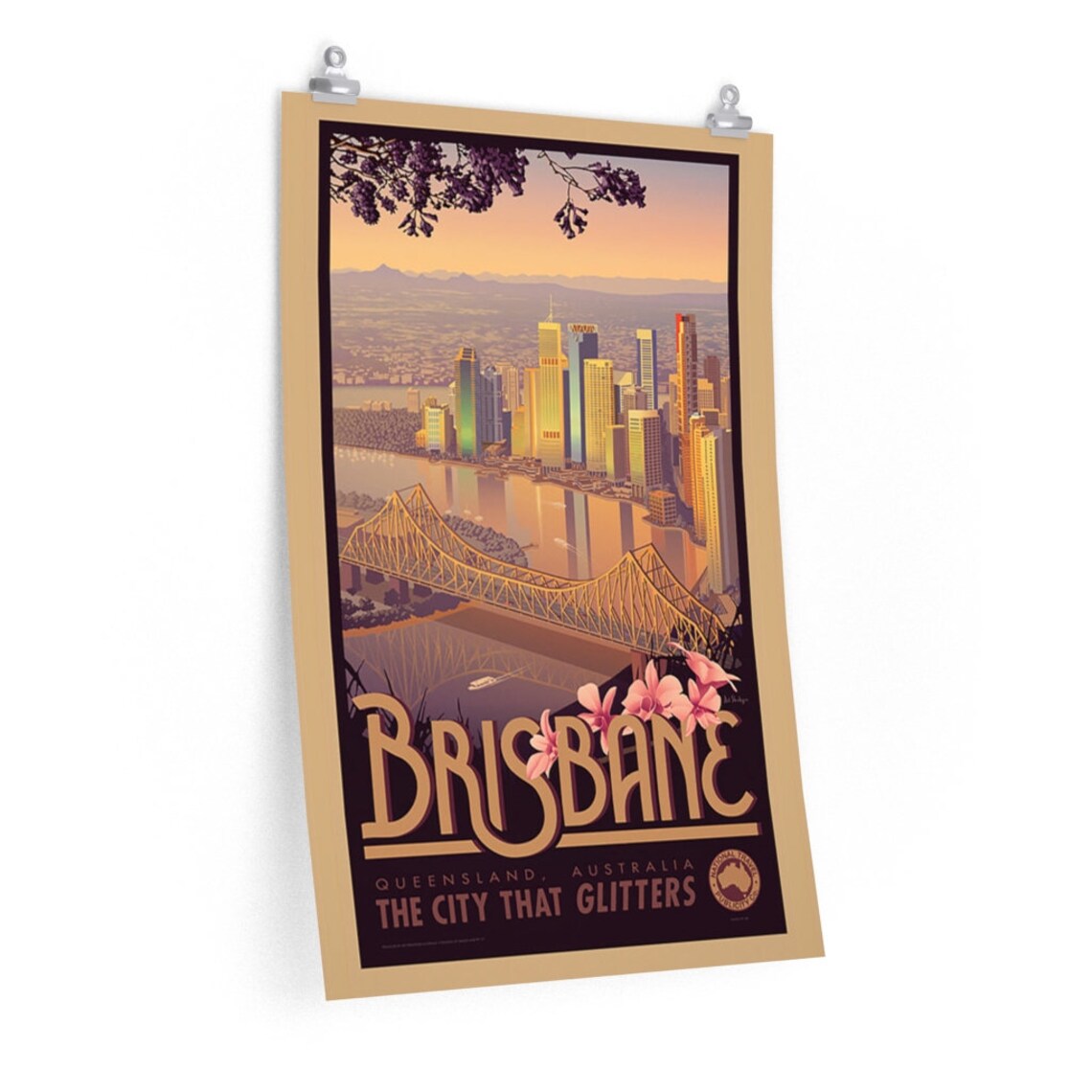 Vintage Brisbane Poster Retro Australia Wall Art Queensland Etsy