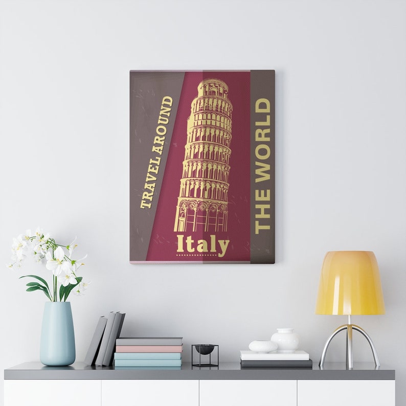 Travel Around The World Advertisement Tower of Pisa Retro Italy Vintage Italy Canvas