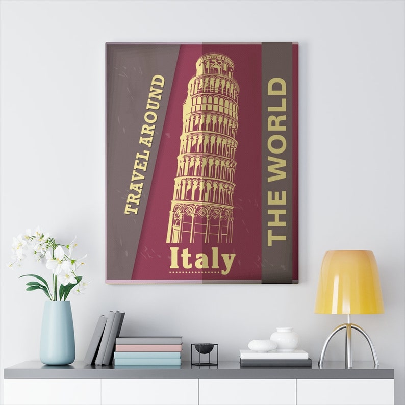 Travel Around The World Advertisement Tower of Pisa Retro Italy Vintage Italy Canvas