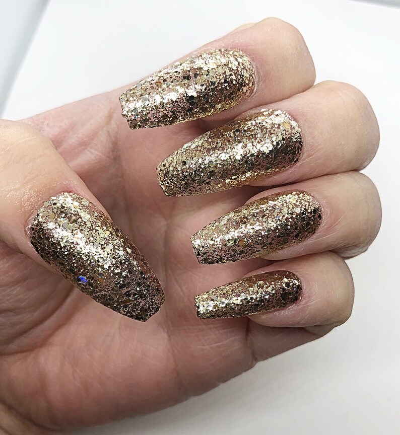 Vicki Press On Nails Gold Glitter Etsy Vicki Press On Nails Gold Glitter Etsy
