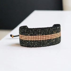Handmade Miyuki Gold & Black Bracelet 11 rows !