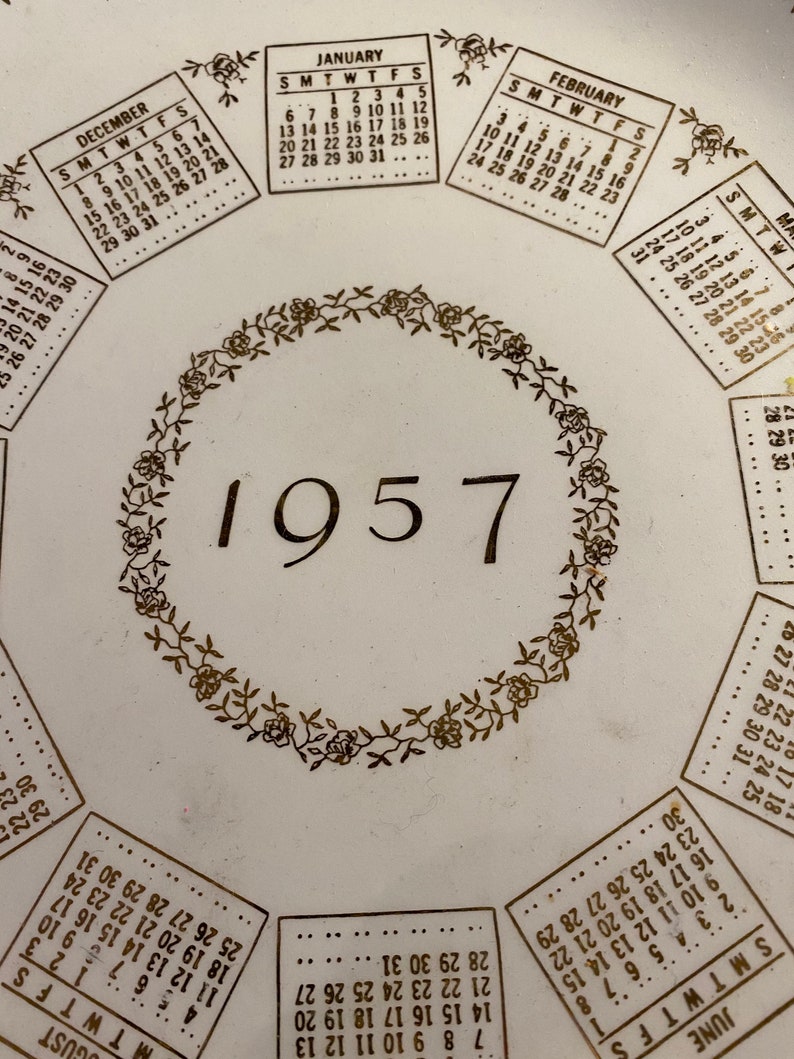 1957 Monthly Calendar Commemorative Plate Etsy