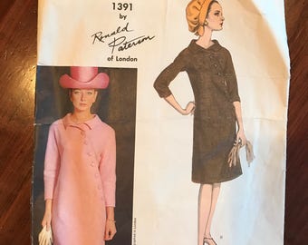 Vintage Vogue Couturier Design Pattern - One Piece Dress - Ronald Paterson of London - 1964 -Size 12, Bust 32, Hip 34