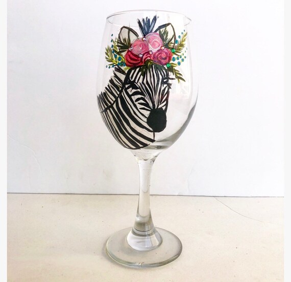 La Zebra Wine Glass 21 oz Hand Painted Wine Glasses Etsy