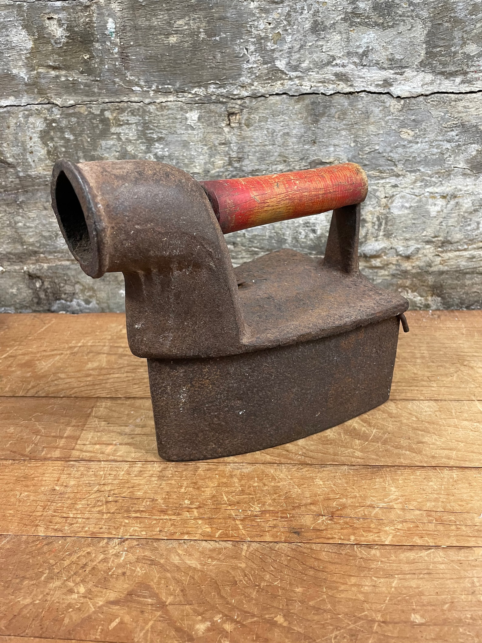 Antique Sad Iron Coal Iron with Chimney and Wooden Handle Etsy