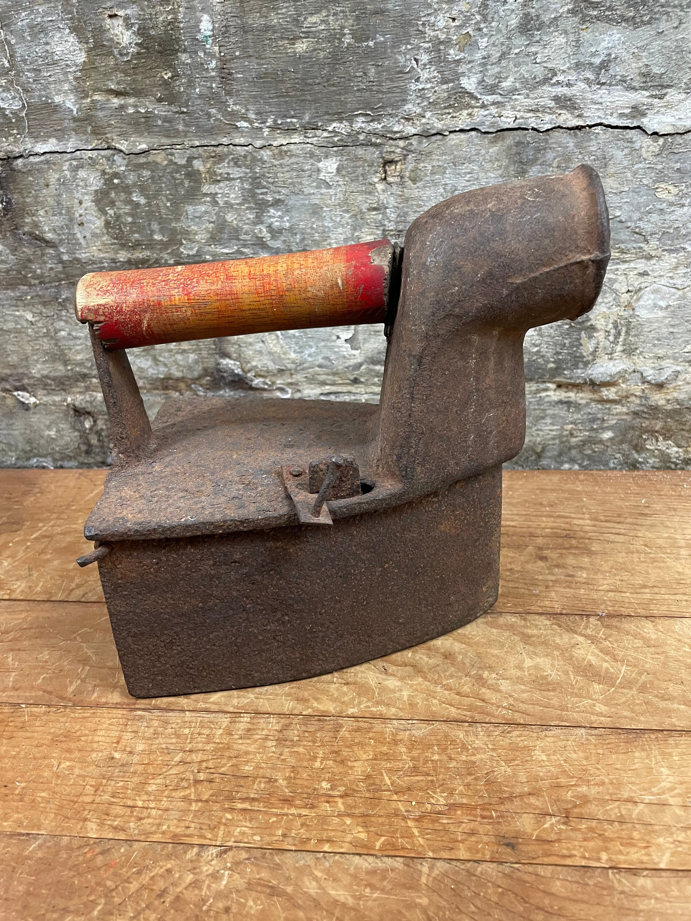 Antique Sad Iron Coal Iron with Chimney and Wooden Handle Etsy