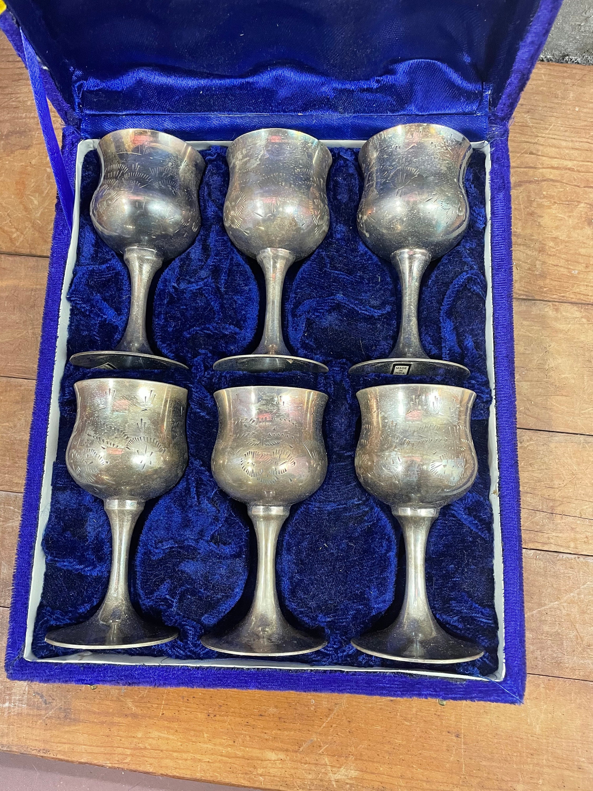 Set of Silver Plated Goblets Made in India in Velvet Lined Etsy