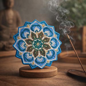 Embroidered Flower Mandala Patch, Geometric Iron On/Sew On