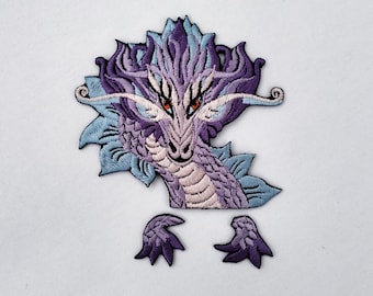 ドラゴンの刺繍パッチ、神話上の生き物のアイロン接着パッチ、ドラゴンのアップリケ、かわいいドラゴンのパッチ、バイオレットパッチ、ポケットに付いた珍しいパッチ
