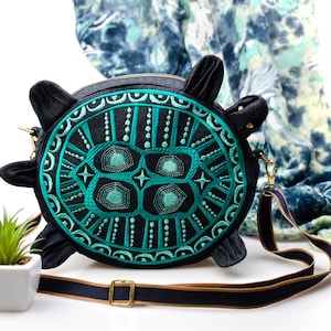Bolso bordado con forma de tortuga Bolso pequeño bordado Bolso de fin de semana inusual Bolso vegano textil