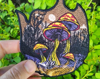 Embroidered Mushroom patch, Fantasy Fungi, Nature lovers patch, Amanita mushroom, Applique for Vest, Patch Fungus