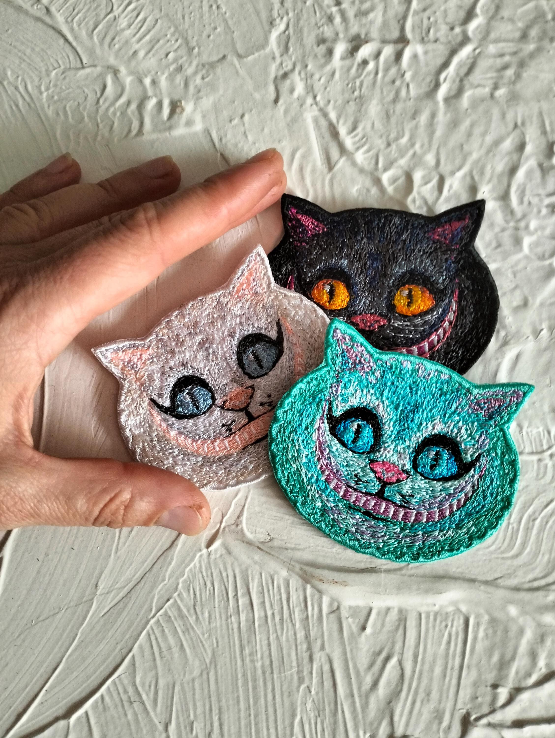 Cheshire cat patch, Cat Alice in Wonderland, Cute patch, Turquoise patch embroidery cat, Iron on patch cat